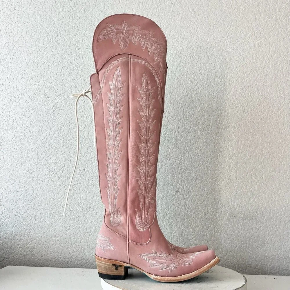 Lane LEXINGTON Over the Knee Pink Cowboy Boots Western Cowgirl Snip Toe Tall 6.5